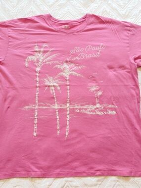 Hollister Pink Tee with White Palm Tree Graphic